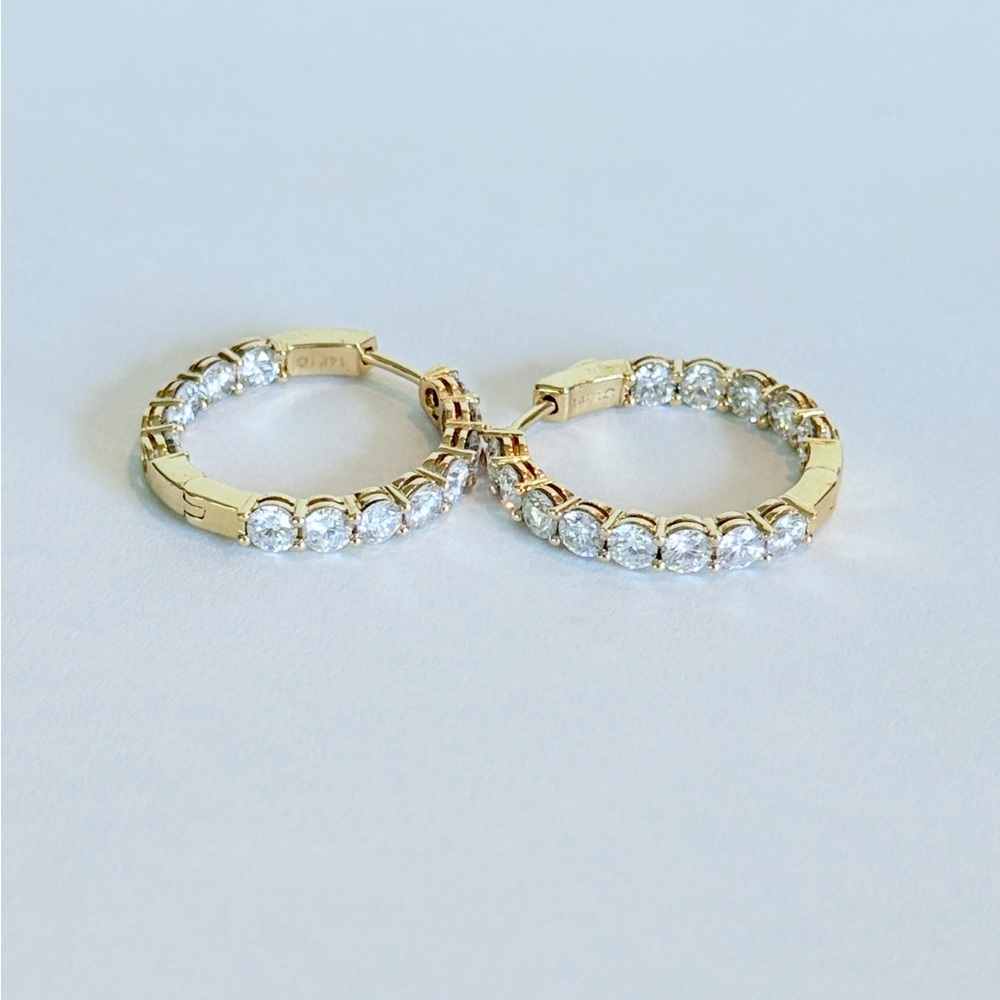 Elegant Gold In Out Genuine Lab Diamond Hoop Earrings